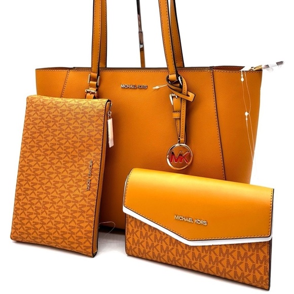 Michael Kors Handbags - Michael Kors Charlotte LG Tote Bag 3 IN 1 Leather Shoulder Bag Cider